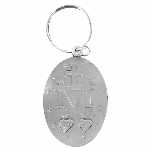 2 Inch Oval Antique Fine Pewter Miraculous Key Chain