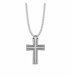 1-5/8 Inch Pewter Outlined and Flared Cross Necklace