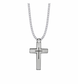 1-5/8 Inch Pewter Pierced Cross Necklace