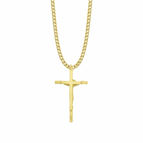 1-7/8 Inch Bright Gold Plated Crucifix Necklace