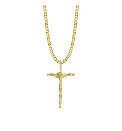 1-7/8 Inch Bright Gold Plated Crucifix Necklace