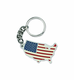 1-7/8 Inch Enameled Finish American Flag USA Shaped Key Chain