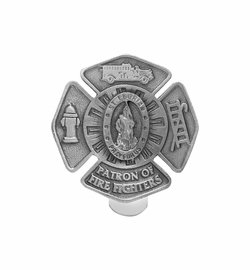 1-7/8 x 1-7/8 Inch Fine Pewter St. Florian, Patron Saint of Fire Fighters Maltese Cross Visor Clip