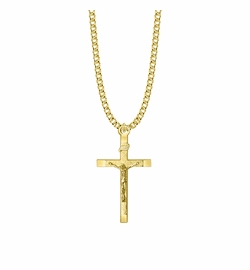 1-9/16 Inch 14KT Gold Plated Over Sterling Silver Brushed Crucifix Necklace
