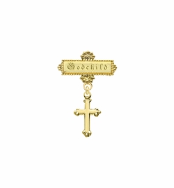 1 Inch 10KT Gold Filled Budded Cross with Godchild Engraving Baby Bar Pin