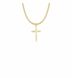 1 Inch 14K Gold Plated Over Iron and White Synthetic Centered Pearl Stick Cross Necklace