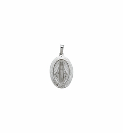 1 Inch 14K White Gold Oval Miraculous Medal