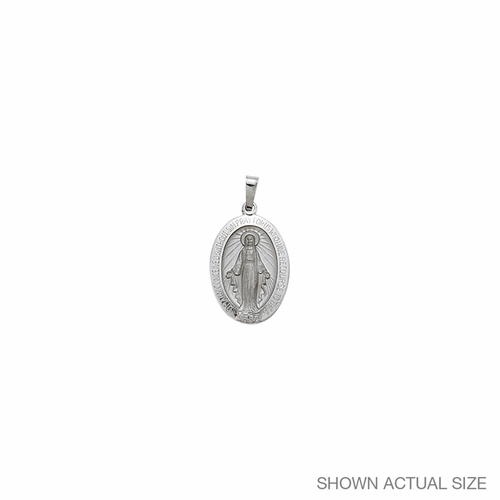 1 Inch 14K White Gold Oval Miraculous Medal