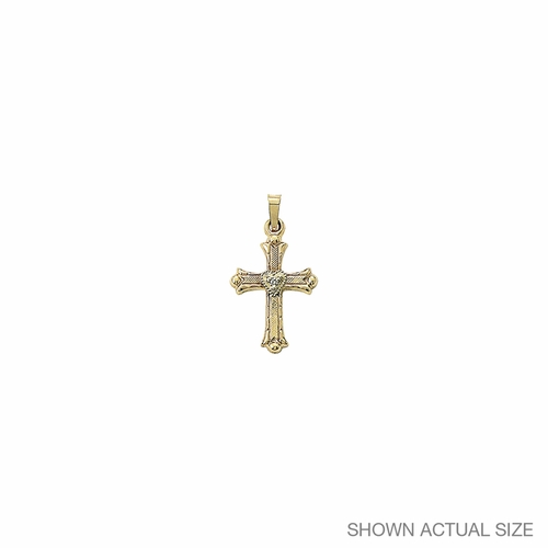 1 Inch 14KT Gold Diamond Engraved with Heart Center Cross Pendant