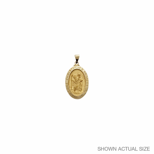 1 Inch 14KT Gold Hollow Oval St. Christopher Medal, Patron Saint of Travelers
