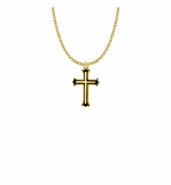 1 Inch 14KT Gold Plated Over Sterling Silver and Enameled Budded Ends Cross Necklace