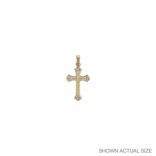 1 Inch 14KT Gold Scrolled Ends Budded Cross Pendant