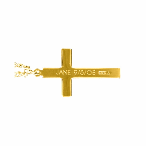 1 Inch 18KT Gold Plated Over Sterling Silver Plain Cross Necklace
