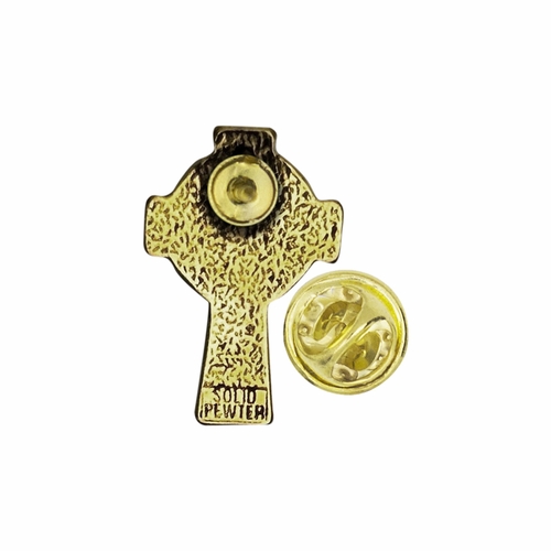 1 Inch Gold Celtic Cross with Green Crystal Center Lapel Pin
