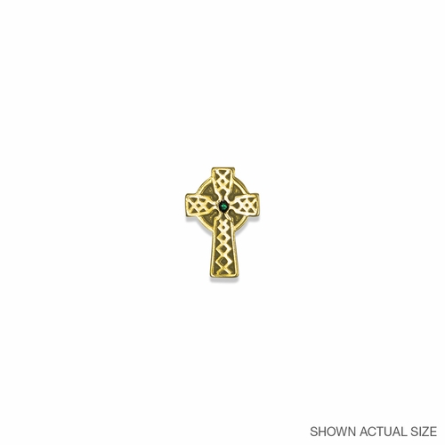 1 Inch Gold Celtic Cross with Green Crystal Center Lapel Pin
