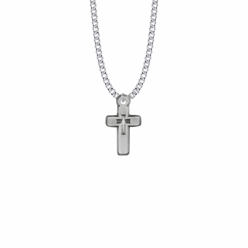 1 Inch Pewter Pierced Cross Necklace