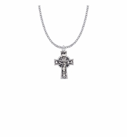 1 Inch Sterling Silver Antiqued Celtic Crucifix Necklace