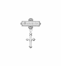1 Inch Sterling Silver Budded Cross with Godchild Engraving Baby Bar Pin