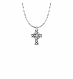 1 Inch Sterling Silver Diamond Drag Engraved Celtic Cross Necklace
