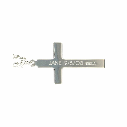 1 Inch Sterling Silver Diamond Engraved Cross Necklace