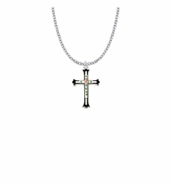 1 Inch Sterling Silver Enameled Rose Cross on Budded Ends Cross Necklace