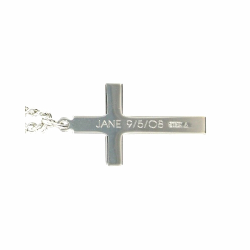 1 Inch Sterling Silver Flared Cross with Black Enamel Detailing Necklace