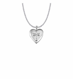1 Inch Sterling Silver Heart Locket Necklace with Cubic Zirconia Stone Cross