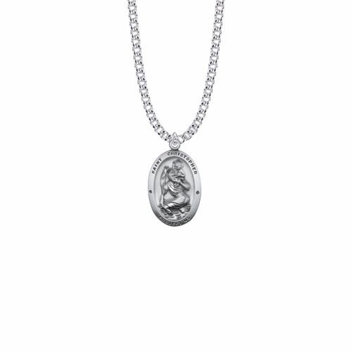 1 Inch Sterling Silver Oval St. Christopher Medal, Patron Saint of Travelers