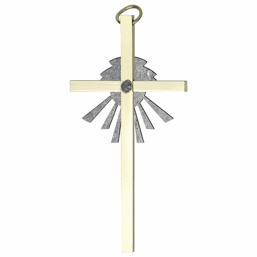 10 Inch Brass and Pewter "Seven Gifts of the Holy Spirit" Centered Dove Wall Cross