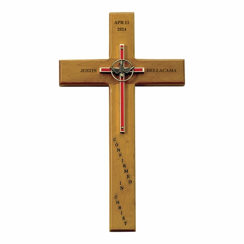 10 Inch Personalized "Confirmed in Christ" Maple Wood and Brass Confirmation Wall Cross