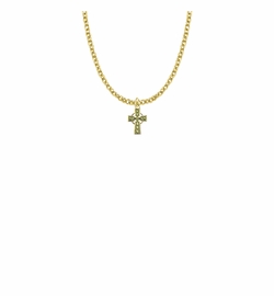 11/16 Inch 14KT Gold Plated Over Sterling Silver Small Celtic Cross with Green Detailing Necklace