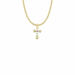 11/16 Inch 18KT Gold Plated Over Sterling Silver Enameled Rose and Pointed Ends Cross Necklace
