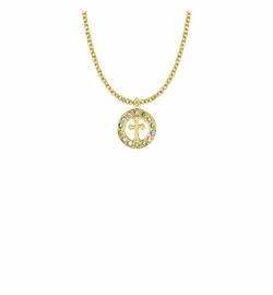 11/16 Inch 24KT Gold Plated Over Sterling Silver Cross Necklace Emodied in a Multi-Color Crystal Stone Circle Design
