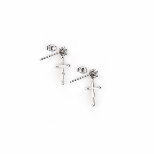 11/16 Inch Sterling Silver Crystal CZ Stone Cross Earrings