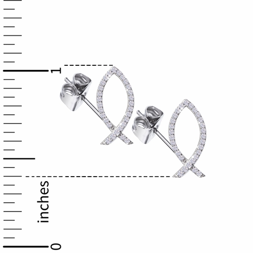 11/16 Inch Sterling Silver Fish Earrings with Cubic Zirconia Stones