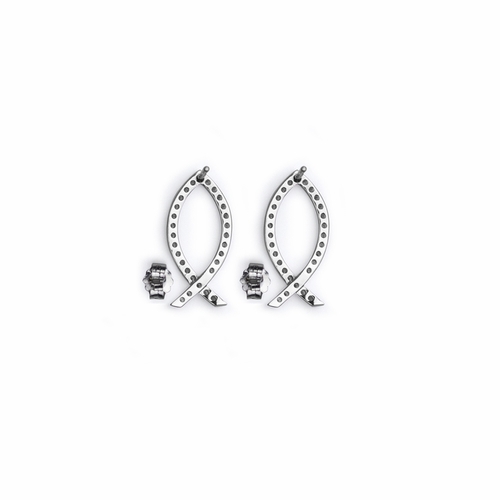 11/16 Inch Sterling Silver Fish Earrings with Cubic Zirconia Stones