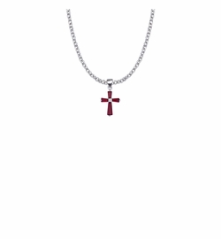 11/16 Inch Sterling Silver Ruby Cubic Zirconia Baguette Cross Necklace