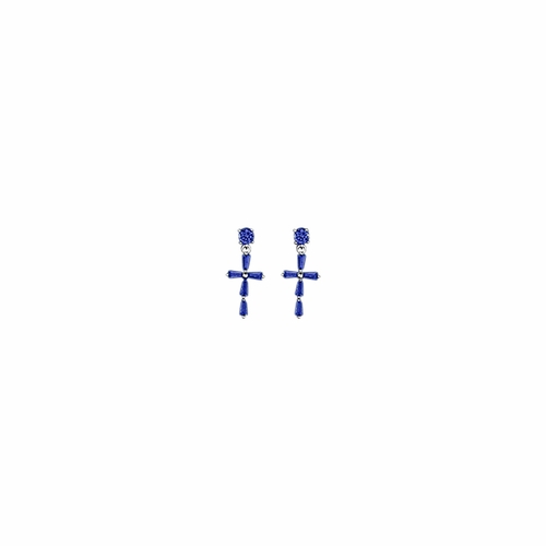 11/16 Inch Sterling Silver Sapphire CZ Stone Cross Earrings