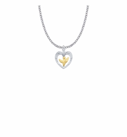 11/16 Inch Two-Tone Sterling Silver Dove and Open Heart Necklace