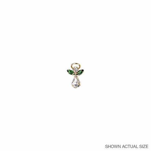 11/16 x 7/16 Gold Plated Inch May Emerald Birthstone Angel Lapel Pin