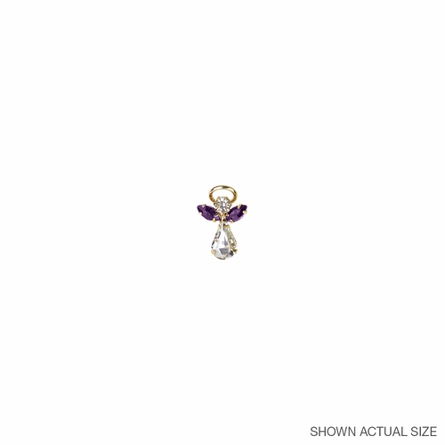 11/16 x 7/16 Inch Gold Plated February Amethyst Birthstone Angel Lapel Pin