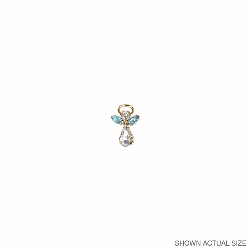 11/16 x 7/16 Inch Gold Plated March Aquamarine Birthstone Angel Lapel Pin