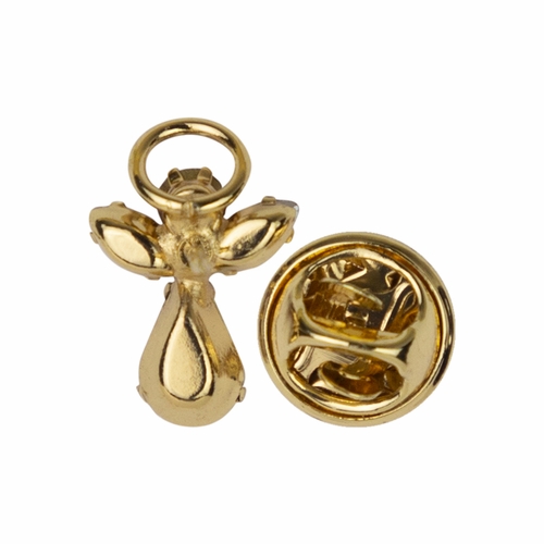 11/16 x 7/16 Inch Gold Plated October Rose Zircon Birthstone Angel Lapel Pin