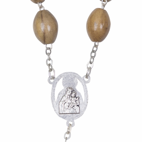 11mm Wood Bead Rosary with Crucifix and Sacred Heart Center