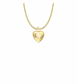 13/16 Inch 14KT Gold Plated Over Sterling Silver and Enameled Rose with Cross on Heart Locket Necklace