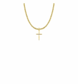 13/16 Inch 14KT Gold Plated Over Sterling Silver Pointed Ends Cross Necklace with Cubic Zirconia Stone