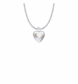 13/16 Inch Sterling Silver and Enameled Rose with Cross on Heart Locket Necklace