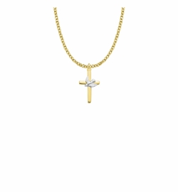 13/16 Inch Two-Tone 10KT Gold Filled Dove on Cross Necklace