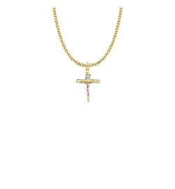 13/16 Inch Two-Tone 14KT Gold Plated Over Sterling Silver Nail Crucifix Necklace