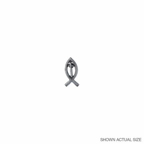 13/16 x 7/16 Inch Pewter Christian Ichthus Fish with Cross Lapel Pin